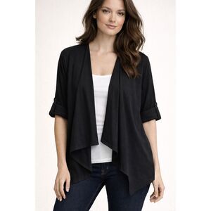 James Perse Black Draped Open-Front Cardigan Jacket Minimalist Layering Sz 3 L